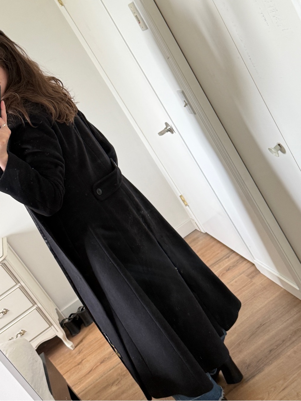 Vintage Angora Black Maxi Coat Classic Minimalist Feminine S - Picture 5 of 15